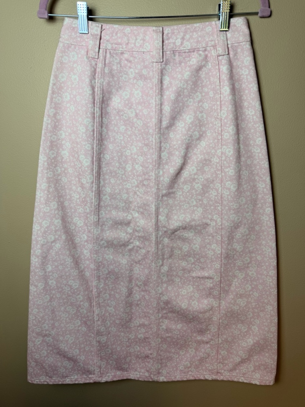 GANNI Cherry Blossom Floral Denim Midi Skirt Size 36 Pink Button Front - Picture 7 of 12